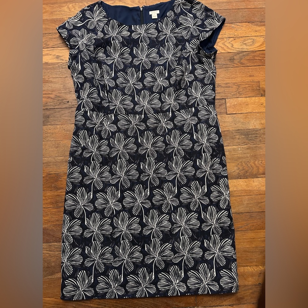 J. Crew Black and White Floral Midi Dress